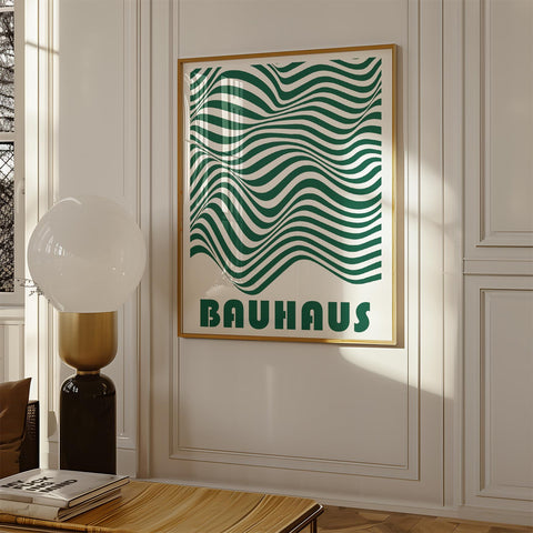 Modern green Bauhaus abstract poster for minimalist home decor