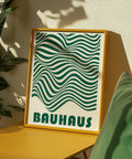 Minimalist Bauhaus poster with abstract green lines