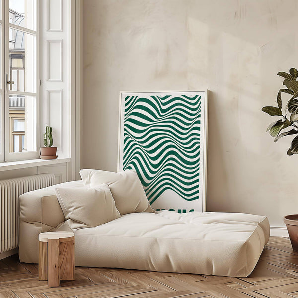 Modernist green and white wall art with Bauhaus style elements