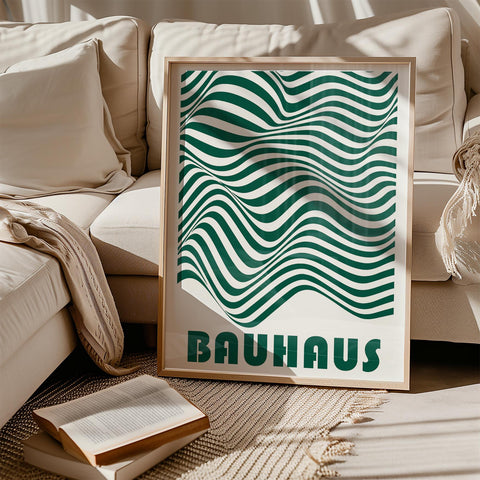 Green modern home decor Bauhaus poster for stylish living rooms