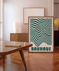 Bold green geometric lines in Bauhaus art print