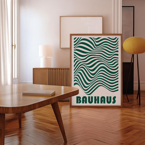 Bold green geometric lines in Bauhaus art print