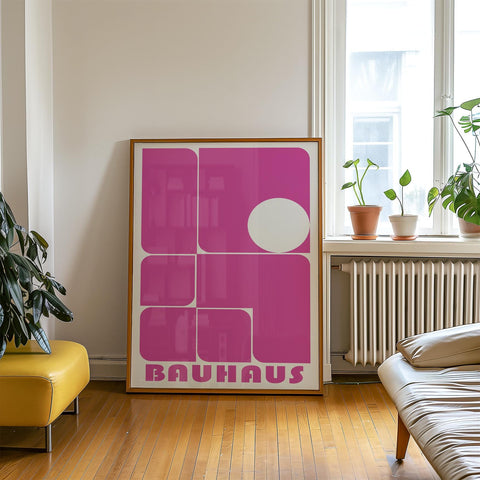 Bold pink Bauhaus wall art poster for contemporary decor