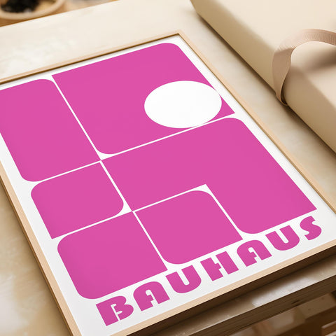 Abstract geometric Bauhaus wall art in pink