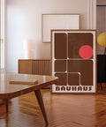 Funky brown Bauhaus wall art poster with geometric design