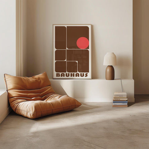 Retro brown Bauhaus block print poster with industrial design