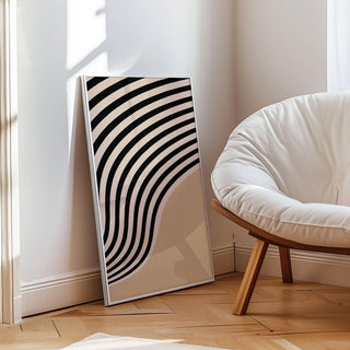 Wavy black line beige abstract art for Japandi-style bedrooms