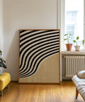 Beige and black waves abstract wall art for modern interiors