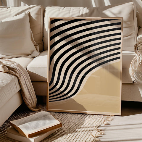 Trendy minimalist poster with wavy lines for living room