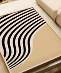 Abstract wall art with wavy black lines for living room