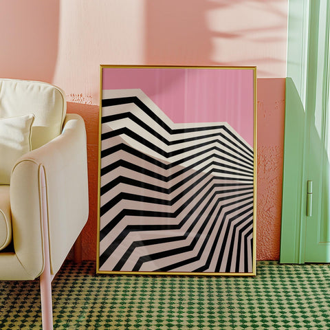 Modern zigzag abstract art print in bold colours for living room