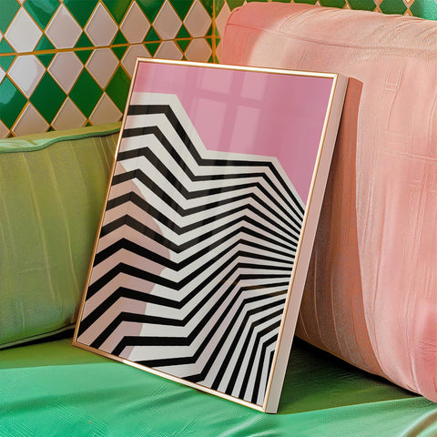 Trendy geometric wall art in pink and black for stylish interiors