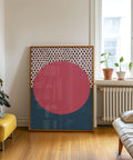 Minimalist geometric wall art featuring a sunset with polka dots