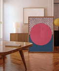 Abstract geometric wall art poster with polka dots and sunset design