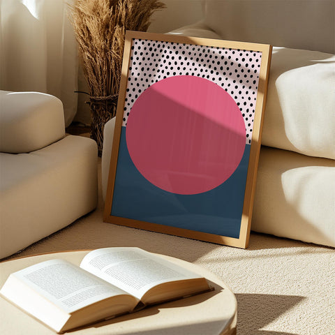 Polka dot sunset wall art for stylish living room interiors