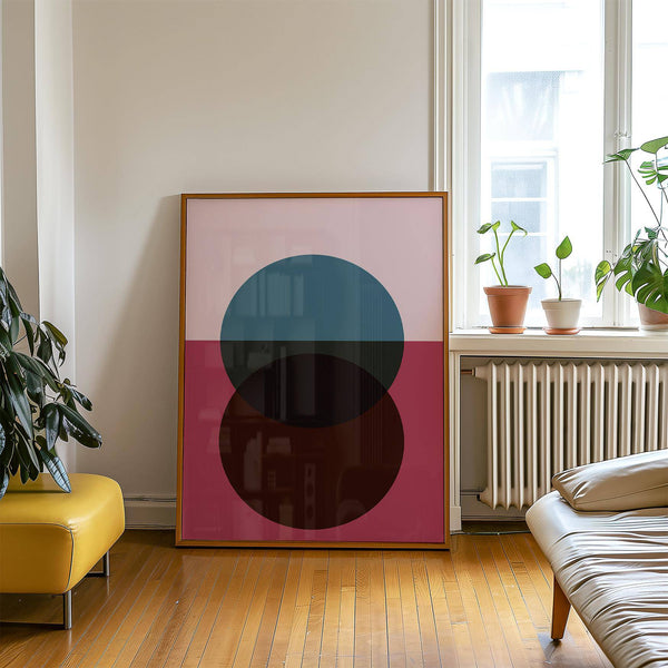 Abstract purple wall art with orange and neutral tones for office interiors