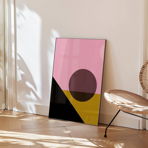 Geometric bright colored artwork with warm palette for minimalist walls