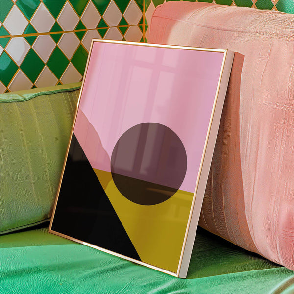 Artistic bright colored artwork with sun-inspired geometric layout