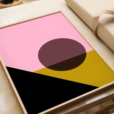 Modern art print of sunrise with geometric shapes