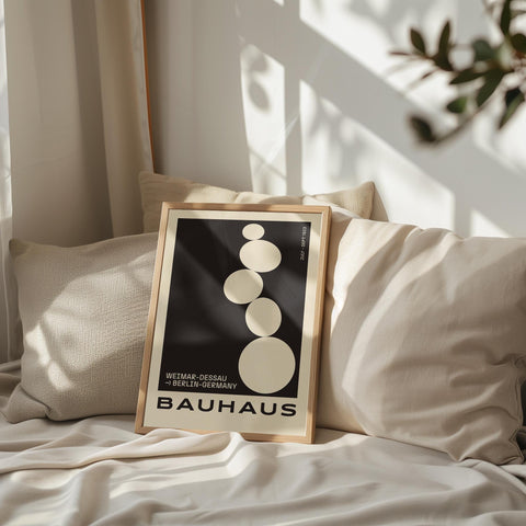 Geometric Bauhaus-inspired yoga wall art.