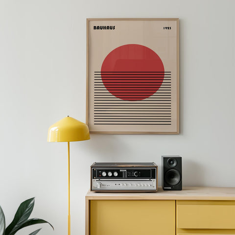 Sunset-themed Bauhaus poster with minimalist design