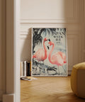 Pink flamingo traditional Japanese art print, perfect for modern home decor.