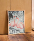 Large Japanese flamingo poster, bold and beautiful art for home.