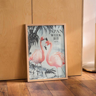 Large Japanese flamingo poster, bold and beautiful art for home.