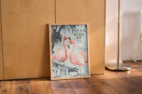 Large Japanese flamingo poster, bold and beautiful art for home.