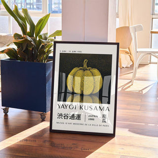 Yellow Kusama pumpkin wall art for contemporary interior design.