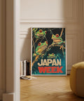 Bold and vibrant animal poster with frogs for children&#39;s rooms.