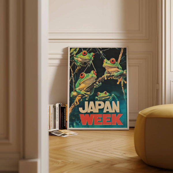 japanese frog prints in a deep forest background