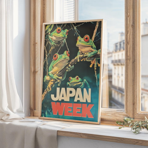 Japanese tree frog art poster for kids and nature lovers.