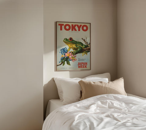 Symbolic Japanese frog poster representing good fortune.