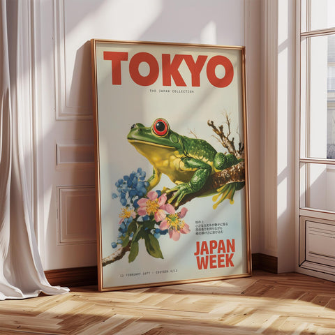 Vibrant Japan Week Tokyo frog poster for home decor.