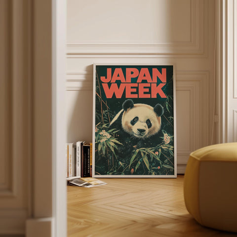 Vintage panda print for trendy living room.