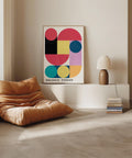 Multi-coloured abstract geometric wall art for office