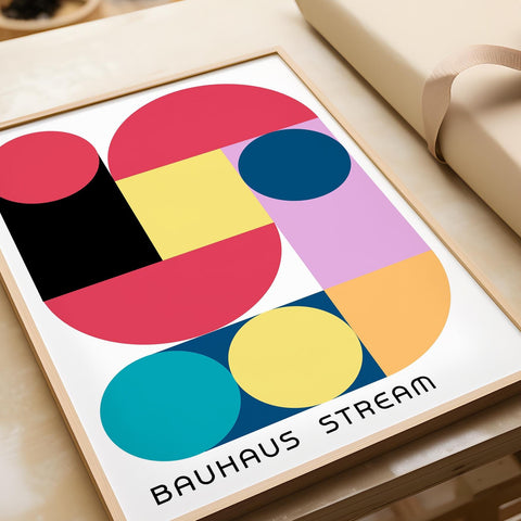 Minimalist geometric Bauhaus stream poster for modern spaces