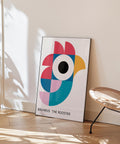 Bold geometric rooster poster in Bauhaus style