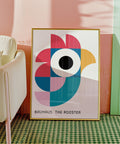 Colourful Bauhaus rooster poster for kids room