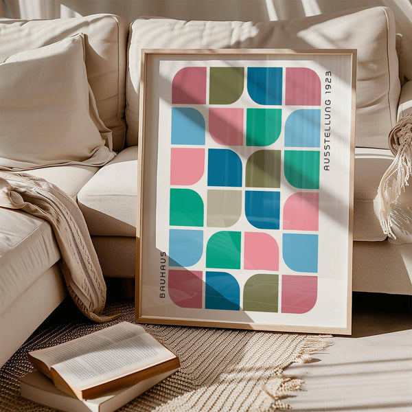 Minimalist block colour wall art with square patterns