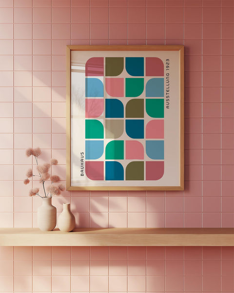 Colourful square pattern Bauhaus poster for living room