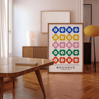Unique Bauhaus print design with multi-coloured elements