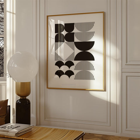 Black and white Bauhaus geometric abstract art