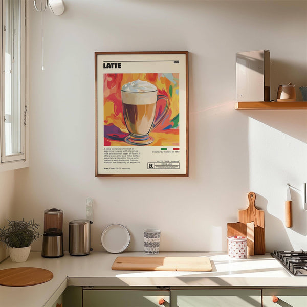 Framed art print showcasing Italian latte in coffee artwork prints
