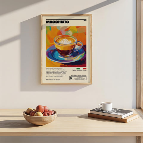 Bold colourful coffee drink poster for home.