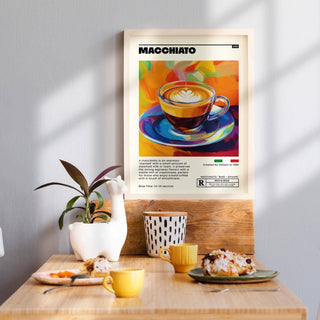 Macchiato coffee art for café or dining space.