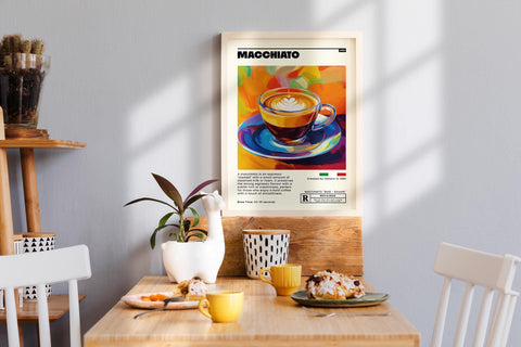 Macchiato coffee art for café or dining space.