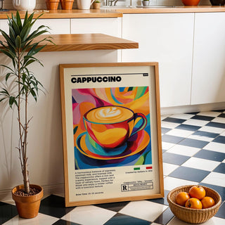 Coffee cup wall art with red mug design for cosy coffee corners
