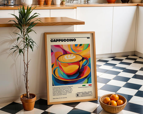 Colourful cappuccino coffee wall art for kitchen.